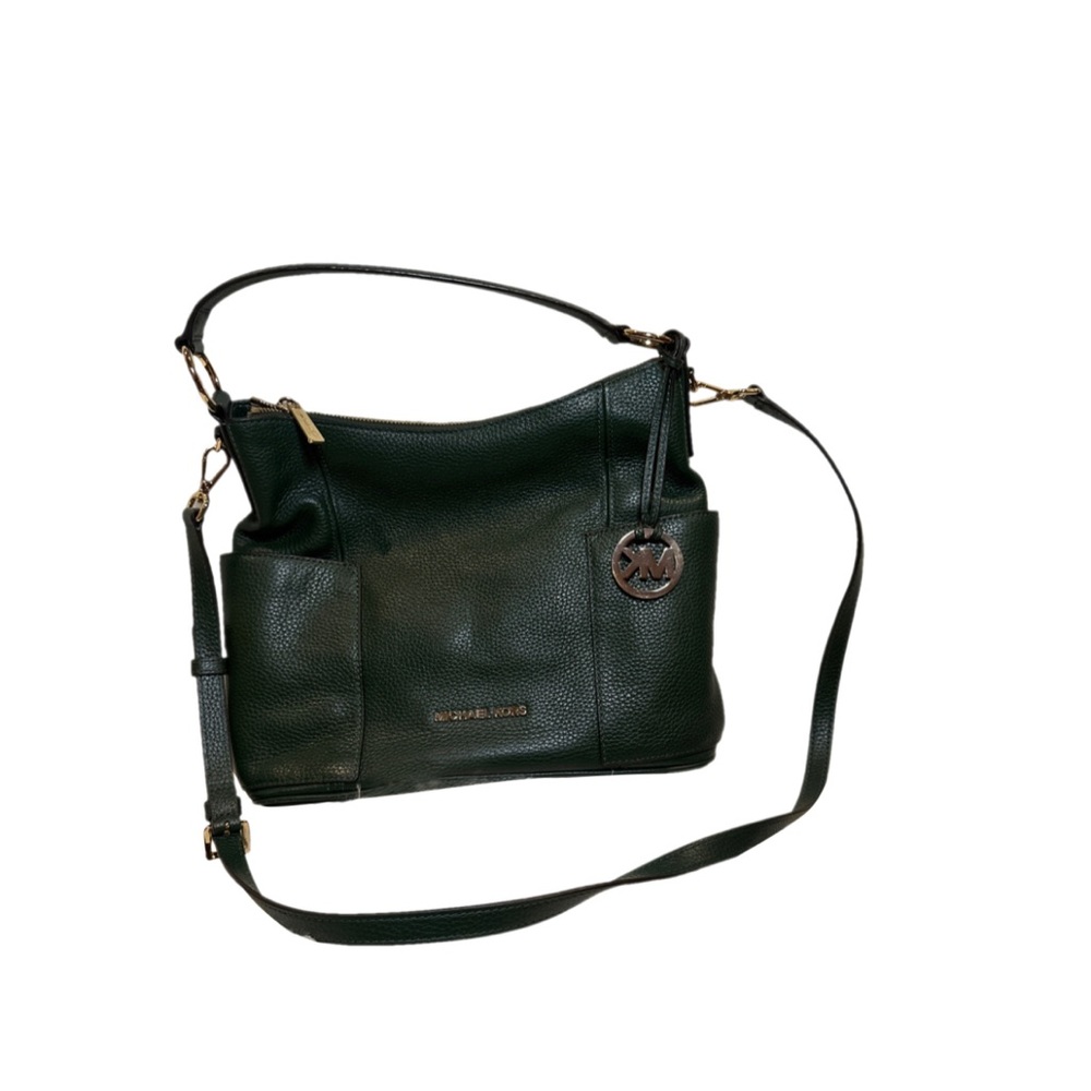 Emerald green shoulder bag & crossbody with gold hardware.